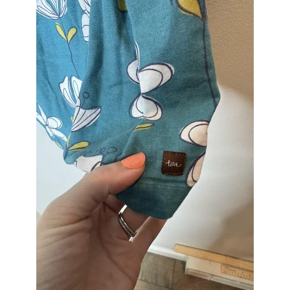 Tea Collection‎ Dress Girls 8 Blue Floral Short Sleeve Pockets Cotton Knit